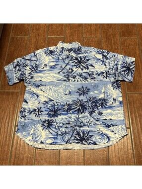 Polo Ralph Lauren Mens Sz 2XL Blue Hawaiian Beach Sailboats AOP Button Up Shirt